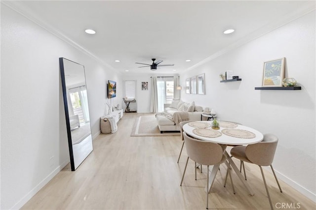 1055 Orizaba Ave Unit 3, Long Beach, CA 90804 - dining room featuring healthy amount of natural light, ornamental molding, ceiling fan, recessed lighting, and light wood finished floors
