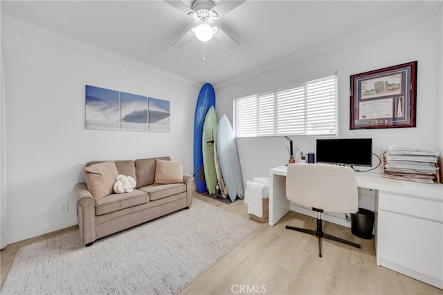 1055 Orizaba Ave Unit 3, Long Beach, CA 90804 - office with ornamental molding, light wood-type flooring, and ceiling fan