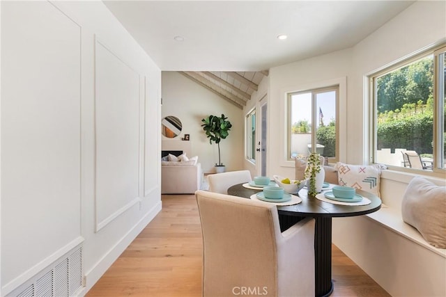 21679 Calle Alcazar, Yorba Linda, CA 92887 - dining area featuring light wood-style flooring, vaulted ceiling, and recessed lighting
