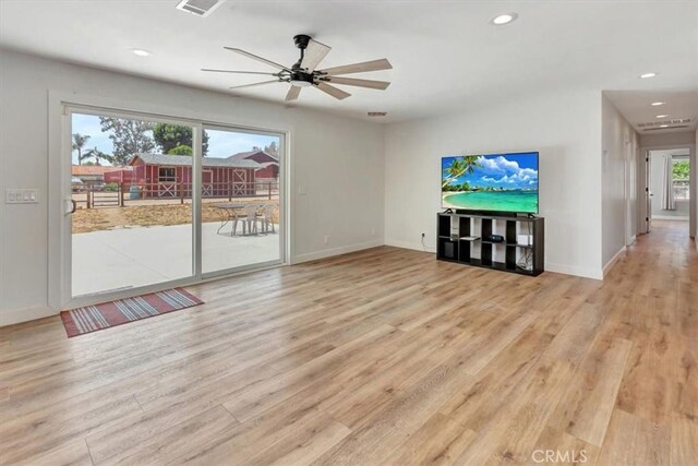 1500 Pacific Ave, Norco, CA 92860 - unfurnished living room with recessed lighting, light wood finished floors, and a ceiling fan
