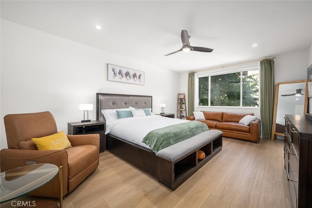 1520 Camden Ave Unit 101, Los Angeles, CA 90025 - bedroom with light wood-style floors, recessed lighting, and a ceiling fan