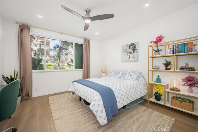 1520 Camden Ave Unit 101, Los Angeles, CA 90025 - bedroom featuring wood finished floors, recessed lighting, and ceiling fan