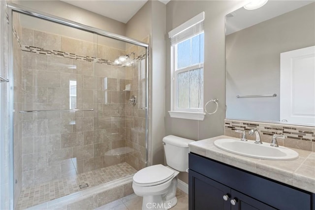 44655 Howell Mountain St, Temecula, CA 92592 - full bathroom featuring a shower stall, vanity, and backsplash