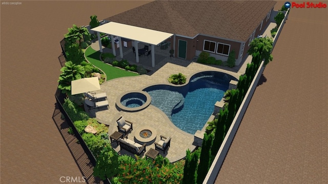 44655 Howell Mountain St, Temecula, CA 92592 - view of swimming pool with a patio area, an outdoor living space with a fire pit, and a gazebo
