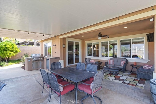 44655 Howell Mountain St, Temecula, CA 92592 - view of patio featuring a ceiling fan, exterior kitchen, and outdoor dining area