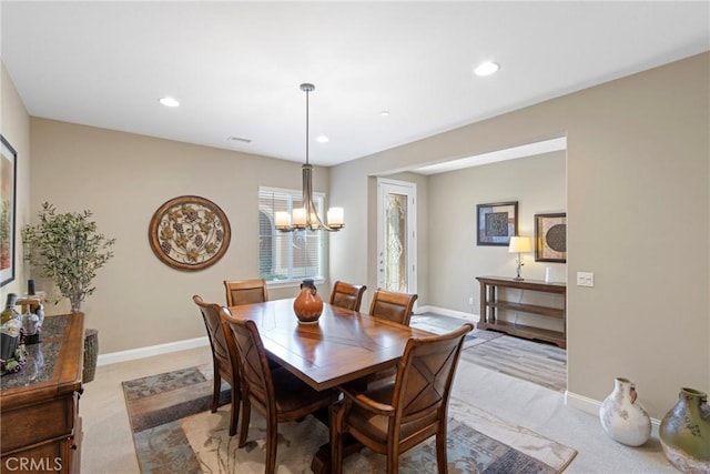 44655 Howell Mountain St, Temecula, CA 92592 - dining room featuring a chandelier, recessed lighting, and light carpet