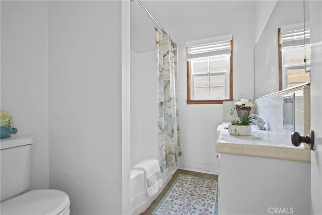 3857 W 135th, Hawthorne, CA 90250 - full bath with vanity, wood finished floors, and shower / bath combination with curtain