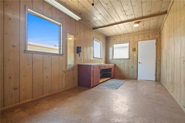 3857 W 135th, Hawthorne, CA 90250 - interior space featuring tile patterned floors, wooden walls, and wooden ceiling