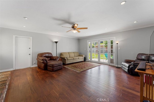 1200 S Pennsylvania Ave, Glendora, CA 91740 - living room with a ceiling fan, wood finished floors, recessed lighting, and crown molding