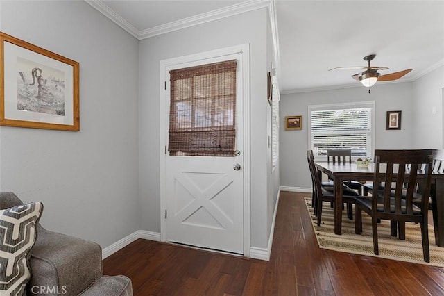 1200 S Pennsylvania Ave, Glendora, CA 91740 - entrance foyer with dark wood-style flooring, crown molding, and ceiling fan