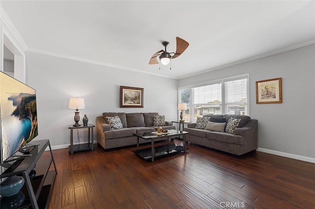 1200 S Pennsylvania Ave, Glendora, CA 91740 - living room with a ceiling fan, dark wood-style floors, and crown molding