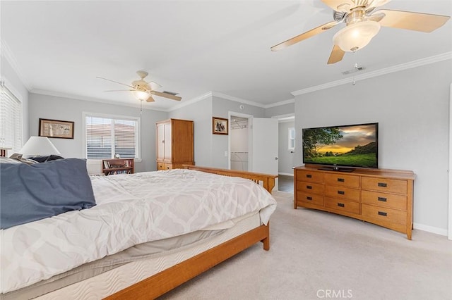 1200 S Pennsylvania Ave, Glendora, CA 91740 - bedroom with light colored carpet, crown molding, and a ceiling fan