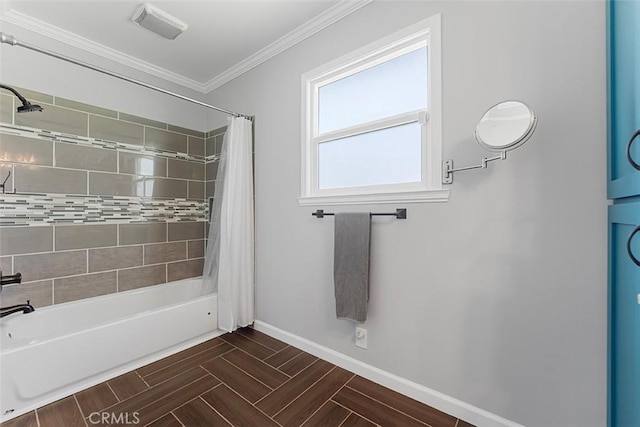 1200 S Pennsylvania Ave, Glendora, CA 91740 - bathroom featuring shower / bathtub combination with curtain and ornamental molding