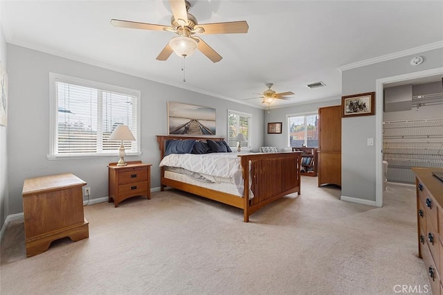 1200 S Pennsylvania Ave, Glendora, CA 91740 - bedroom featuring crown molding, light carpet, and a ceiling fan