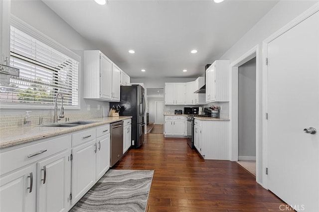 1200 S Pennsylvania Ave, Glendora, CA 91740 - kitchen with stainless steel appliances, recessed lighting, white cabinets, dark wood-type flooring, and exhaust hood