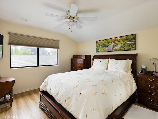 715 W Palm Ave, El Segundo, CA 90245 - bedroom with vaulted ceiling, light wood-style flooring, and a ceiling fan