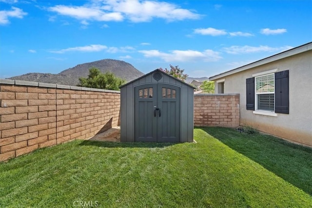 20909 Spring St, Riverside, CA 92507 - view of shed with a fenced backyard and a mountain view