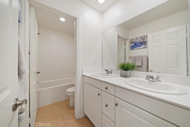 20697 Bison Mesa Rd, Riverside, CA 92507 - bathroom featuring double vanity, tile patterned flooring, and shower / bathtub combination
