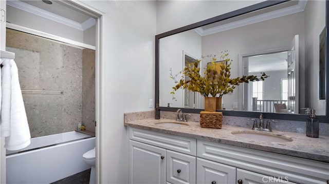 233 Bright Poppy, Irvine, CA 92618 - full bath featuring double vanity, ornamental molding, and shower / tub combination