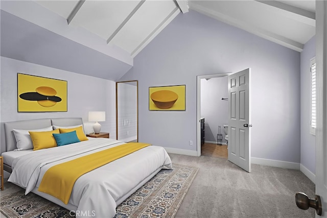 8211 Winnetka Ave Unit 201, Winnetka, CA 91306 - bedroom featuring beam ceiling, carpet flooring, and high vaulted ceiling