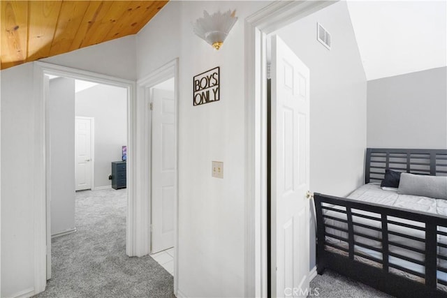 77 Park Dr, Running Springs, CA 92382 - hall with vaulted ceiling and carpet floors
