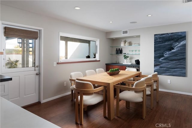 29 Surfside Ave Unit B, Surfside, CA 90743 - dining area with dark wood-style floors, healthy amount of natural light, recessed lighting, and bar
