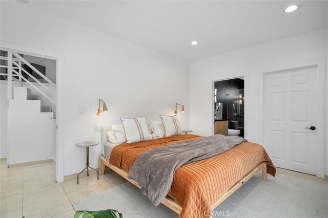 4698 Morro Dr, Woodland Hills, CA 91364 - bedroom featuring light tile patterned floors, recessed lighting, and ensuite bathroom