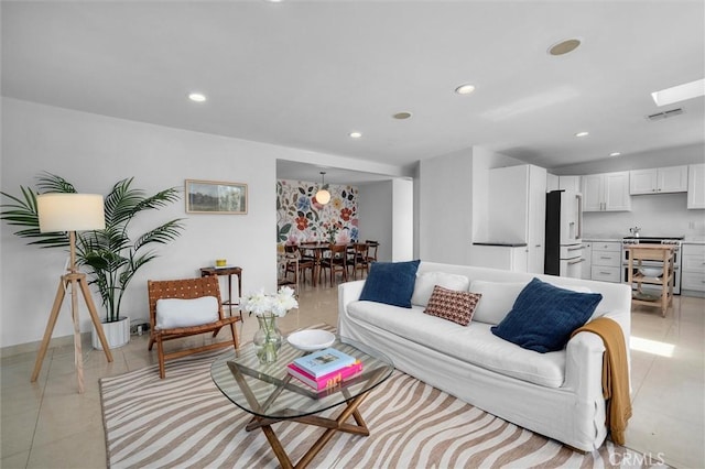 4698 Morro Dr, Woodland Hills, CA 91364 - living area featuring light tile patterned flooring and recessed lighting