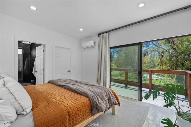 4698 Morro Dr, Woodland Hills, CA 91364 - bedroom featuring a wall mounted AC, access to exterior, recessed lighting, and connected bathroom