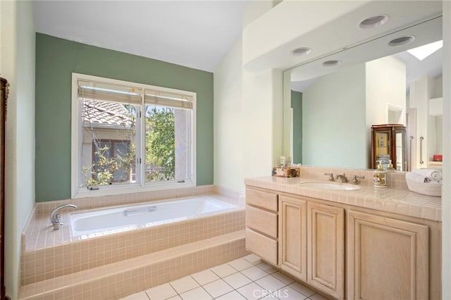 4324 Park Verdi, Calabasas, CA 91302 - full bath featuring vanity, a garden tub, and tile patterned floors