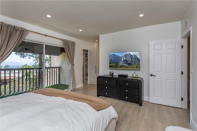 9418 Via Patricia Unit 30, Burbank, CA 91504 - bedroom featuring access to exterior, light wood-style floors, and recessed lighting