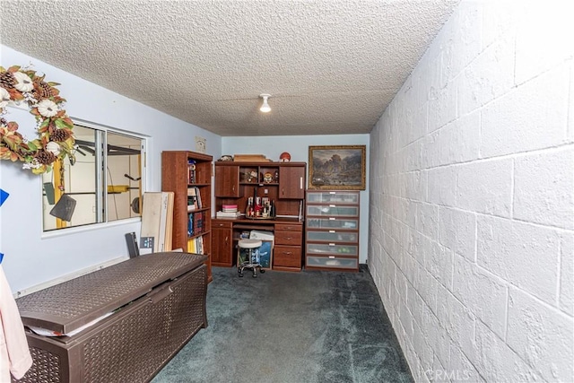 9418 Via Patricia Unit 30, Burbank, CA 91504 - office with dark carpet, a textured ceiling, and concrete block wall
