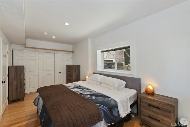 582 Sunset View Rd, Twin Peaks, CA 92391 - bedroom with light wood finished floors, a closet, and recessed lighting