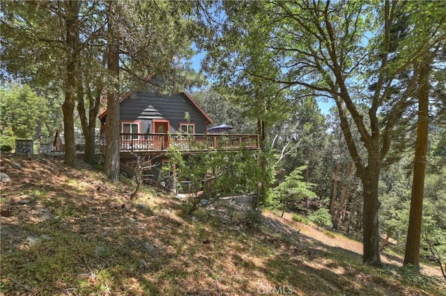 582 Sunset View Rd, Twin Peaks, CA 92391 - rear view of house featuring a wooden deck