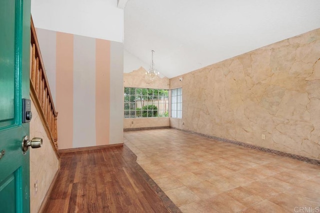 4556 Mariners Bay, Oceanside, CA 92057 - empty room with stairway, a chandelier, and high vaulted ceiling
