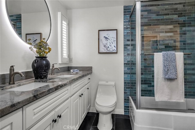 2662 E 2nd St Unit E1, Long Beach, CA 90803 - full bath with double vanity, tile patterned flooring, and combined bath / shower with glass door