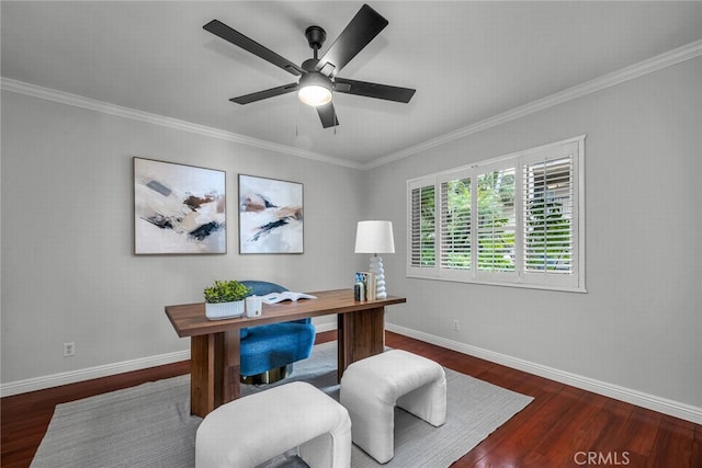 2662 E 2nd St Unit E1, Long Beach, CA 90803 - office area with wood finished floors, ornamental molding, and ceiling fan