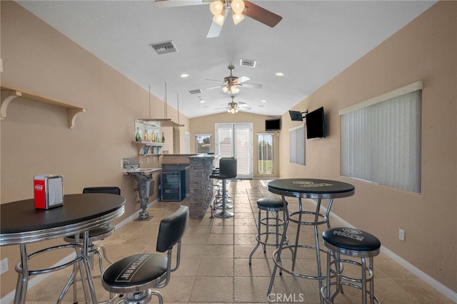 40139 15th St W, Palmdale, CA 93551 - dining area with ceiling fan, lofted ceiling, and recessed lighting