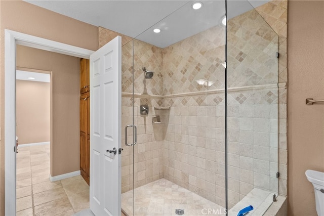 40139 15th St W, Palmdale, CA 93551 - full bath with a stall shower, recessed lighting, and tile patterned flooring