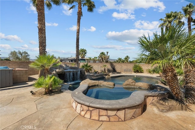 40139 15th St W, Palmdale, CA 93551 - view of pool featuring a fenced backyard, a patio area, and a pool with connected hot tub