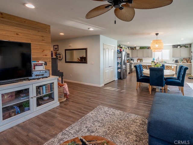 3031 E Lingard St, Lancaster, CA 93535 - living area with a ceiling fan, wood finished floors, and recessed lighting