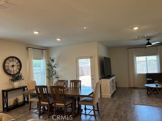 1658 Almondwood Dr, Orland, CA 95963 - dining room with plenty of natural light, wood finished floors, recessed lighting, and ceiling fan