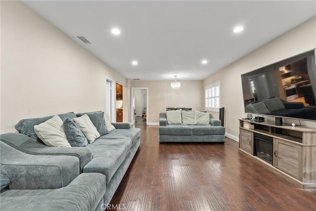 9548 Orizaba Ave, Downey, CA 90240 - living area featuring a chandelier, dark wood-type flooring, and recessed lighting