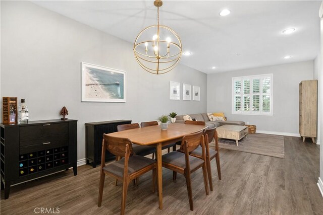 13131 Park Pl Unit 102, Hawthorne, CA 90250 - dining space featuring a chandelier, wood finished floors, and recessed lighting