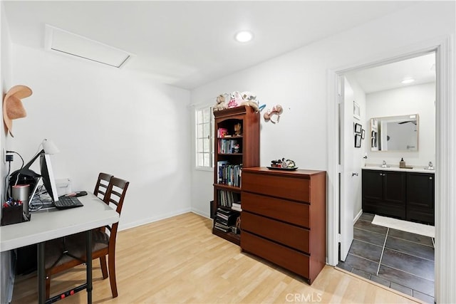 30156 Lexington Dr, Castaic, CA 91384 - office with wood finished floors, attic access, and recessed lighting