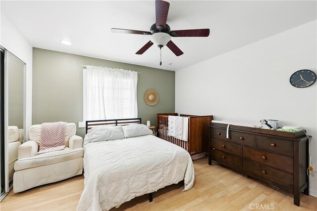 30156 Lexington Dr, Castaic, CA 91384 - bedroom featuring light wood-style floors, a ceiling fan, and recessed lighting