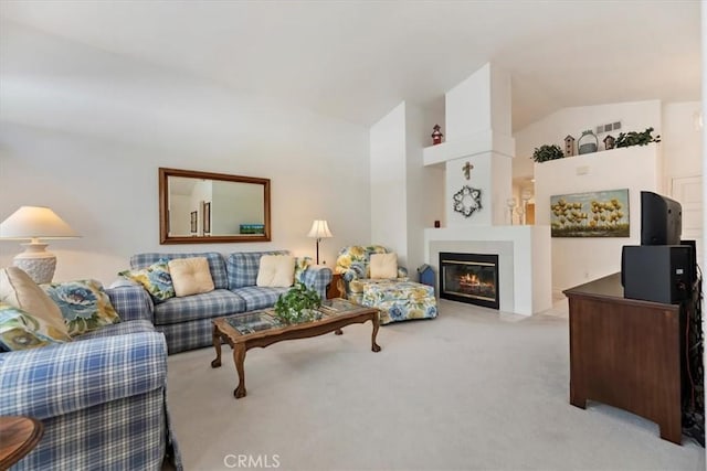 40209 Corte Peralta, Murrieta, CA 92562 - carpeted living room with lofted ceiling and a glass covered fireplace