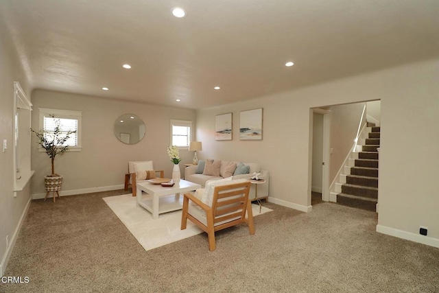 5026 Doreen Ave, Temple City, CA 91780 - living room with stairs, recessed lighting, and light carpet