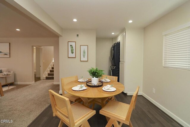 5026 Doreen Ave, Temple City, CA 91780 - dining space featuring stairway, recessed lighting, and dark wood-style floors