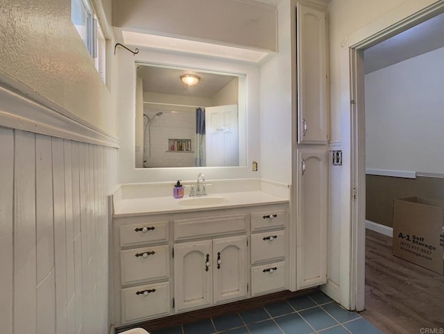 1390 Dewey Pl, Campo, CA 91906 - bathroom with vanity, a shower, and tile patterned floors